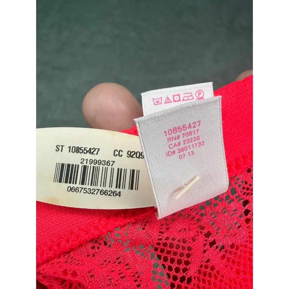 Victoria’s Secret Neon Coral Lace Mesh Thong Panty M NWT